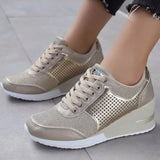 Casual Slope Heels 2025 Autumn And Winter Thick Soles Thick-Soled Shoes Round Head Cross-Lace Casual Shoes HZ0115