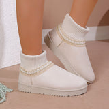 Autumn And Winter New Pine Cake Thick Bottom Knitted Mouth To Keep Warm Snow Boots Women's Korean Version Round Tsetse Women Cotton Boots HZ0115