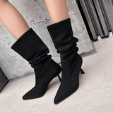 Mid-Crysantor Tip Folds Pile Boots Girls And Lazy Hot Girls Summer Loose Velvet High-Heeled Boots HZ0115