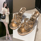 Fashion Water Drill High Heels Do Not Tired Feet Sandals Temperament Elegant Coarse And Waterproof Waterproof Thick-Soled Slippers Single Shoes Women Shoes HZ0115