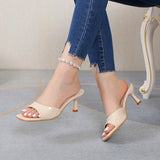 High-Heeled Cool Slippers Women 2025 Summer New Large Square Head And One-Word Drag Women's Fish Mouth Slippers HZ0115