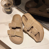 2025 New Korean Version Of Fish Mouth Thick Bottom Leisure Side Buckle Boken Foot Outside Wearing Beach Slippers Woman HZ0115
