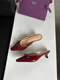 In The Summer Of 2025, The New Bow In The Fine Heel Muller Shoes Half Slippers Women's Large-Size High-Heeled Single-Shoe Sand Slippers HZ0115
