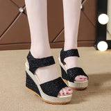 2025 Summer New Slope And Fish Mouth Sandals Women's Casual Loose Cake Thick-Sed High-Heeled Magic Sticker Women's Shoes HZ0115