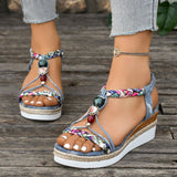 Thick Bottom Slope Heel Sandals Women 2025 Summer New Bohemian Loose Tight Belt Fashion Casual Roman Sandals HZ0115