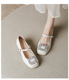 French Mary Jane Women's Shoes 2025 Summer New Square Drill Sexy High Heels Outside Wearing Coarse Leather Shoes HZ0115