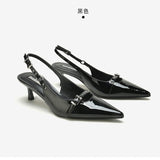 French Small And Medium-High Sandals Women's Summer 2025 Spring Black Pointed Kitten Heel Single-Shoe High Heel Temperament HZ0115