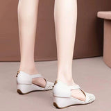 Slope Sandals Women 2025 New Spring And Summer Hollow Soft Base Middle-Naught Mother Shoes Breathable Comfortable Hand-Woven Single Shoes HZ0115
