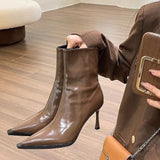 French Tip High And Martin Boots 2025 New Temperament Patent Skin Fine And Leg Long Thin Skin Boots Retro Boots HZ0115