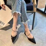 Sharp-Headed Water Drill Sandals Women Summer French Coarse High Heels Retro Single Shoes Femininity Spring HZ0115