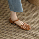 Original Ins Niche~Pouhead Hollow Sandals Women's Summer Retro Roman Buckle Flat Shoes HZ0115