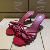 ZA2025 New Spring New Red High Quality Coarse And Bow Round Head Slippers Woman HZ0115