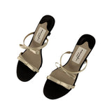 French Fairy Wind Bow Black High Heels Women Cut Men And Cool Slippers Dew Word With Beautiful Sandals HZ0115
