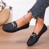 Large-Size Bean Shoes Women's New Round Head Shallow Mouth Water Drill Chain Flat-Soled Casual Shoes In The Fall Of 2025 HZ0115