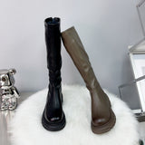 Long Boots 2025 Autumn High-Cvalry Knight Boots Thick Bottom Raised Women's Boots After Zipper Thin Boots HZ0115