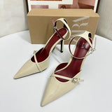 ZA Home 2025 Fashion New Pointed Women's Shoes Classic White Patent Leather Shallow Heel Stumbling Women's High Heel Sandals HZ0115