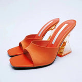 High-Hee Slippers Women's 2025 Summer New Square Head Thick And One-Word Fashion Wearing Large-Size Cold Slippers HZ0115