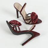 Women's Three-Dimensional Flowers Cross-Belt With Round Head With Round Head High Heel Sandals Rose Red High Heels HZ0115