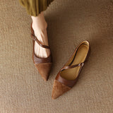 Vintage Brown Pointed Single Shoe Women 2025 New Flat Heeled Clasp With French Flat Shoes HZ0115