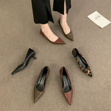 2025 Autumn And Winter New Pointed High-Heeled High-Heeled Shoes Leopard Print Fashion Commuting Low-Heeled Kitten Heel Single Shoes HZ0115