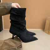 Tuff-Faced Tips High Heels Folding Pile Boots Children 2025 New Belt Buckle Thin Short Boots HZ0115