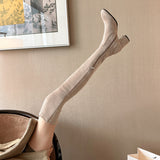 Over-Knee Boots High-Heeling Boots Elastic Boots Boots Cards Color Boots Lint Long Boots Autumn Winter Velvet High Boots HZ0115