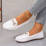 Large-Size Bean Shoes Women's New Round Head Shallow Mouth Water Drill Chain Flat-Soled Casual Shoes In The Fall Of 2025 HZ0115