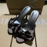 ZAJ2025 Spanish Summer New Women's Shoes Big Bows Decorated With Filts Rose Fine High Heel Sandals HZ0115