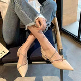 Sharp-Headed Water Drill Sandals Women Summer French Coarse High Heels Retro Single Shoes Femininity Spring HZ0115