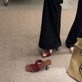 Vintage Hottie Style ~ French Head High Heel Slippers Women Summer Wearing Korean Version Of The Striped Thin Heel Sandals HZ0115