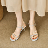 High-End Fine-Heeled Sandals Women 2025 Summer New Fashion Water Drill Buckle With Women's Roman Sandals HZ0115