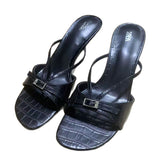 ZA Home 2025 New Crocodile  Characteribal Cold Slippers Black Fine High And Casual Round Head Buckle Ornament HZ0115
