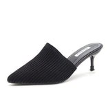 Knitted Half-Slippers High Heel Head Women's Summer New Fashion Half-Shoe Single Shoes Fashion Fine Heel Cool Slippers HZ0115