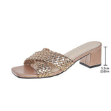 Summer High Heels Women 2025 New Large-Size Weaving Cross With Thick Heel Square Cool Slippers HZ0115