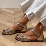 Golden Fish Mouth Sandals 2025 New Round Head Toe With Hollow Sandals Low Heel HZ0115