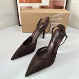 ZA Home 2025 New Women's Shoes Low Heel Temperament High Heels High-Heeled Shoes Back Scratched Single Shoe Net Face Brown HZ0115