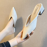 Coarse Heel Bao Head Half Drag Women's Shoes 2025 New Korean Version Of Fashion Temperament Pure Color Pointed Cool Drag HZ0115
