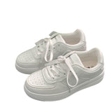 Small White Shoes 2025 Spring And Autumn New Thick-Soled Pure White Round Head Shoes Students Tied Casual Shoes HZ0115