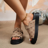 Large-Size Flat-Bottomed Slippers Women 2025 New High-End Thick-Sleet Foot Belt Buckle Type Roman Slippers HZ0115