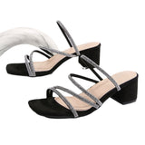 Fashion Sandals Female Fairy Wind 2025 New Thick Heel Water Drill With High Heel Shoes Large Size Two Wearing Slippers HZ0115