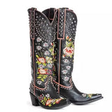 2025 Flowers Blue Coarse And Winter Tip Side Zipper Round Head Female High-Trace Fashion Boots HZ0115
