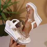 Thick-Soled Sandals Women's 2025 Summer New Size Fashion Slope With Flowers Drilled Fairy Beach Shoes HZ0115