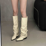 Belt Buckle ~ Trouser Boots Coarse And Boots Boots Girl Hottie High Boots Pointed Black Pants Tube Boots HZ0115
