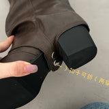 Folded Piles Of Long Boots Women Western Boots Coarse But Knee Belt Buckle Trouser Boots HZ0115