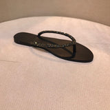 2025 Station Summer New Fashion Water Drill Flip-Flops Flat Bottom Clip Outside Wearing Cold Slippers Large Size Sandals HZ0115