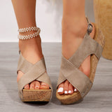 Large-Size Sandals Women 2025 Summer New Slope Heded Thick-Sided Fish Mouth Magic Paste Roman Sandals HZ0115