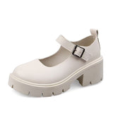 2025 Summer Large-Size New Mary Jane Women's Shoes Thick Heel Thick-Soled JK Uniform Single-Shoe High-Heeled Women's Retro English HZ0115