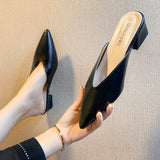 Coarse Heel Bao Head Half Drag Women's Shoes 2025 New Korean Version Of Fashion Temperament Pure Color Pointed Cool Drag HZ0115