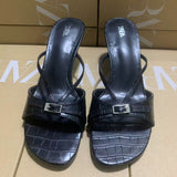 ZA Home 2025 New Crocodile  Characteribal Cold Slippers Black Fine High And Casual Round Head Buckle Ornament HZ0115