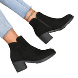 Large-Size Martin Boots Women 2025 Autumn And Winter New Comfort Round Head Coarse Hed-Side Zipper Short Boots HZ0115